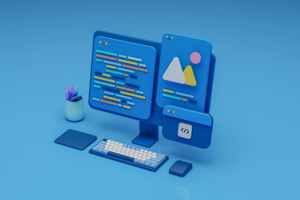 An abstract picture of a computer with multiple monitors