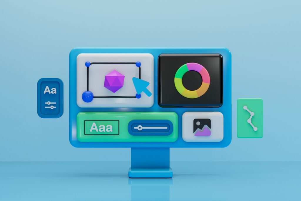 Abstract picture of a monitor with many apps open on it