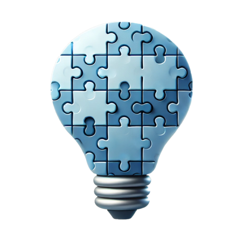 Abstract image of a lightbulb made up of jigsaw pieces