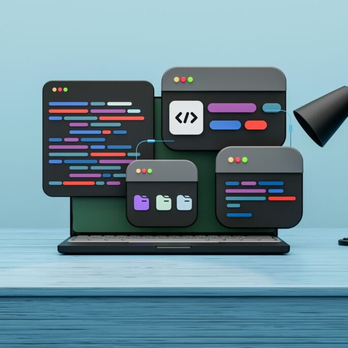 Abstract image of a number of computer terminals on one computer