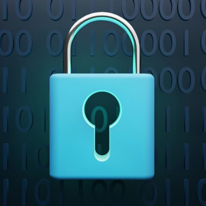 Image of a padlock on a background of 1s and 0s